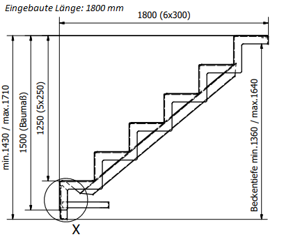 Treppe Eleganz 60 "U" lang