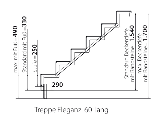 Treppe Eleganz 60 "U" lang