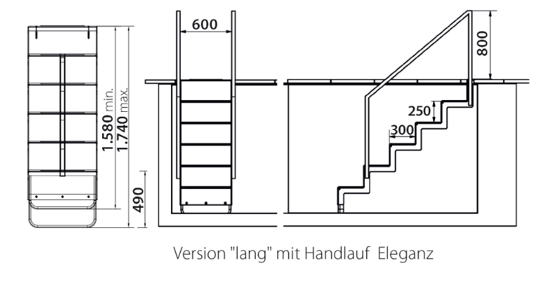 Treppe Eleganz 60 "U" lang